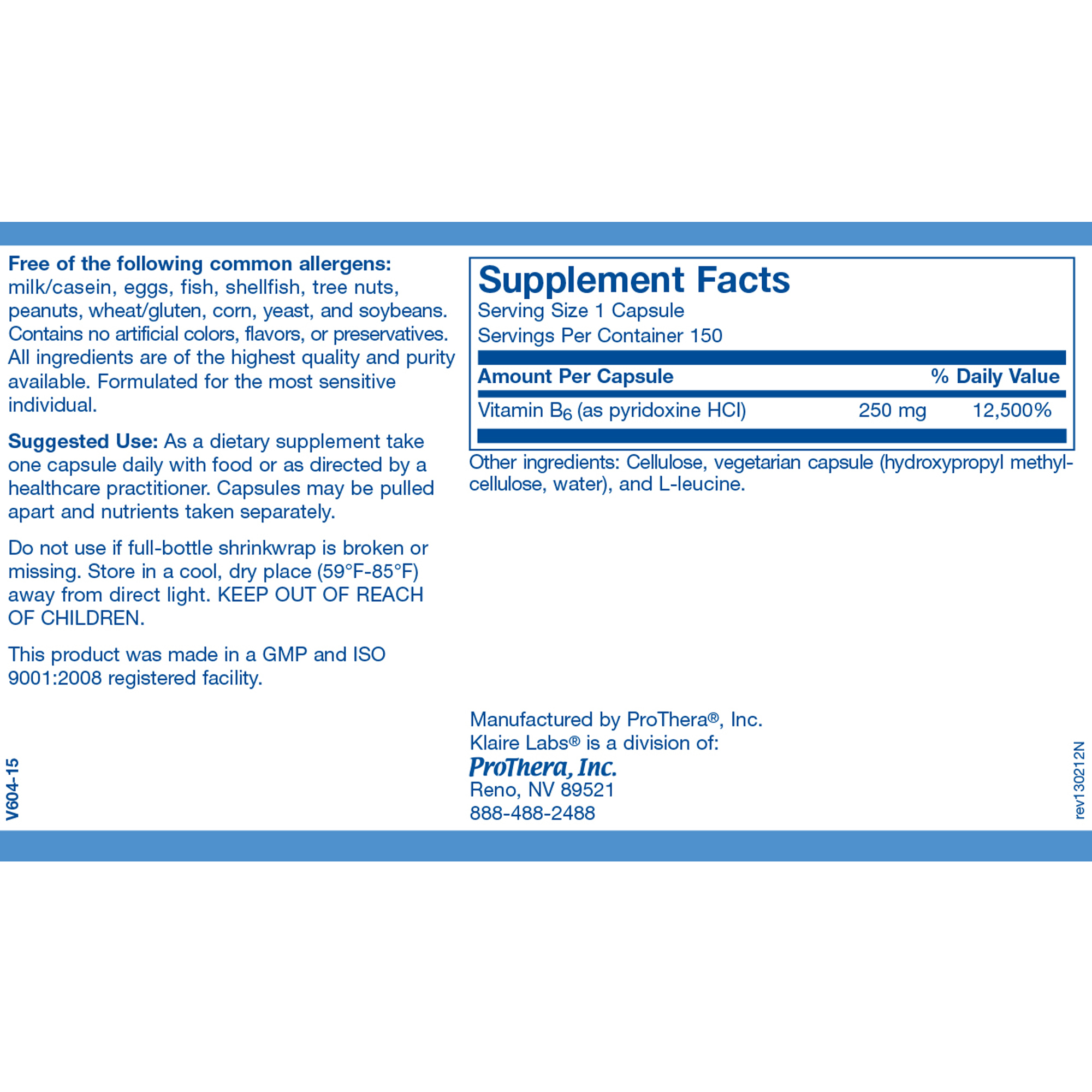 Vitamin B6 (pyridoxine) 250mg - Image 2